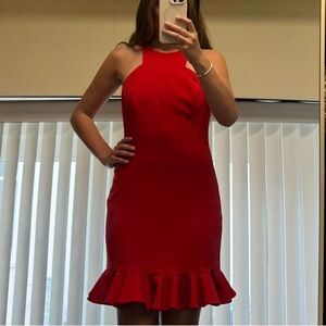 Jay Godfrey Red Halter Ruffle Hem Mini Dress Size 8 Cocktail Party Flounce